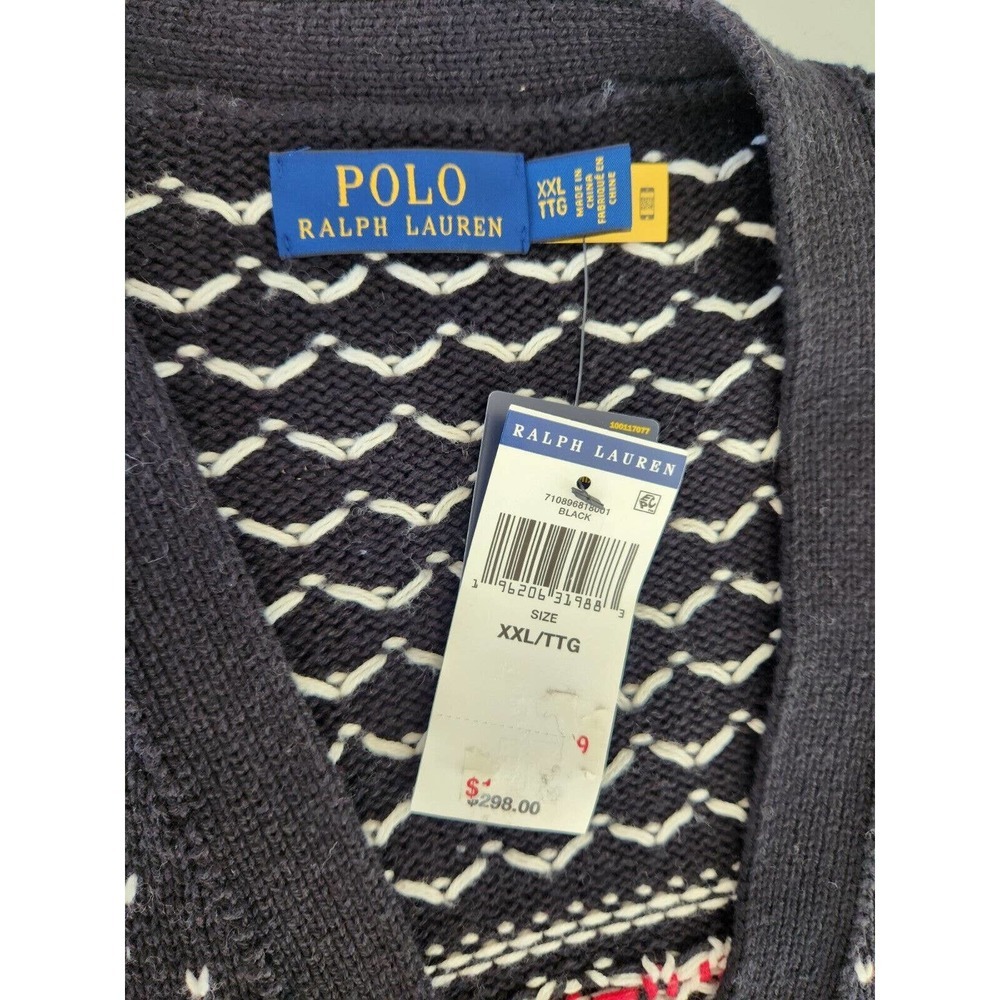 NWT Polo Ralph Lauren Men’s Cotton Cashmere Snowflake Cardigan Size XXL Black - Picture 6 of 12